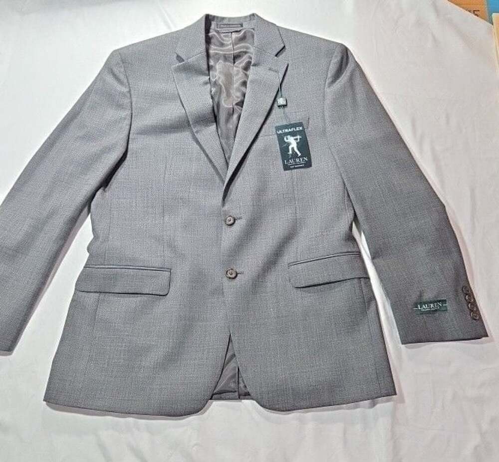 Lauren Ralph Lauren Ultraflex Suit Jacket Size 40REG Grey Wool Blazer